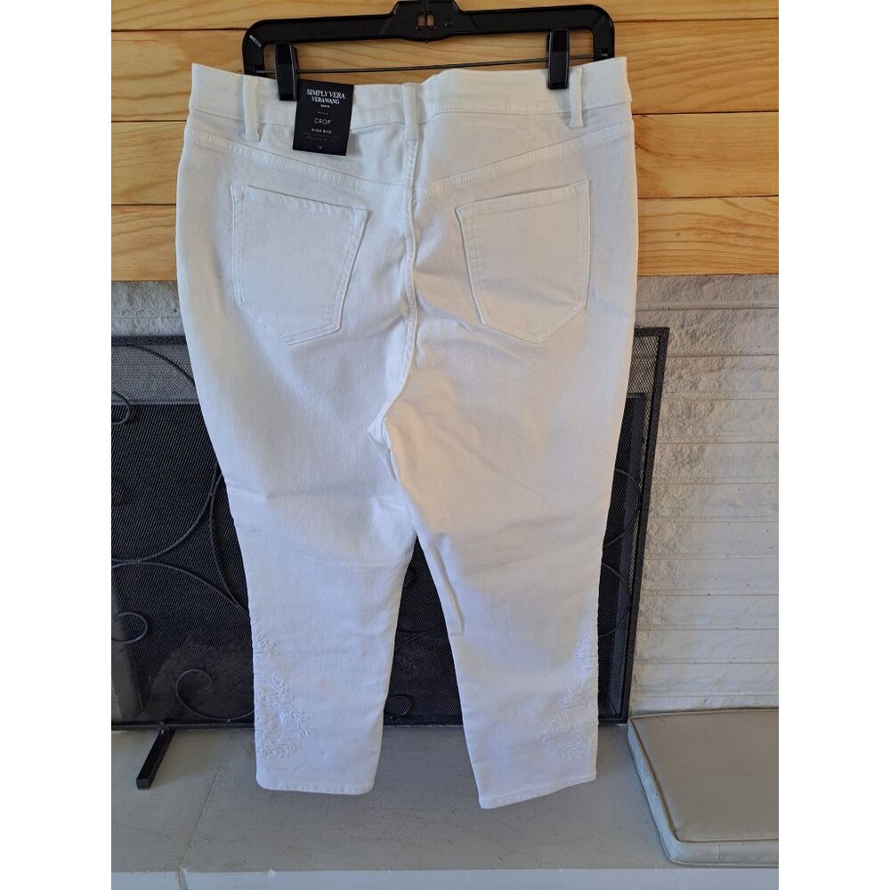 Simply Vera Wang Size 16 Womens White Cropped Jeans Embroidered High Rise NEW - Picture 7 of 11